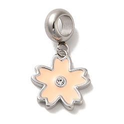 Wheat 304 Stainless Steel Enamel European Dangle Charms, Large Hole Pendants with Crystal Rhinestone, Sakura, Stainless Steel Color, Wheat, 25mm, Pendant: 15x14x2.5mm, Hole: 4.5mm