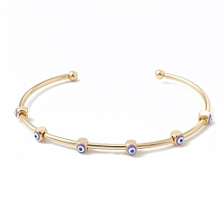 Сине-фиолетовый Латунь манжеты браслеты, эмалированные браслеты сглаза открытые для женщин, реальный 18 k позолоченный, синий фиолетовый, внутренний диаметр: 2-1/2 дюйм (6.5 см)