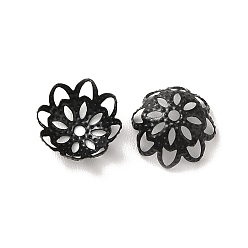 Electrophoresis Black 304 tapas de abalorios de flores de acero inoxidable, multi-pétalo, electroforesis negro, 10x9x4.5 mm, agujero: 1 mm
