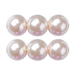 Seashell Color Eco-Friendly Glass Pearl Beads Strands, Grade A, Round, Dyed, Cotton Cord Threaded, Seashell Color, 14mm, Hole: 1.2~1.5mm, about 30pcs/strand, 15.7 inch