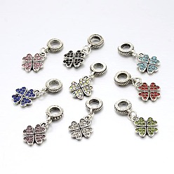 Mixed Color Large Hole Clover Alloy Enamel European Dangle Charms, Antique Silver, Mixed Color, 24mm, Hole: 5mm