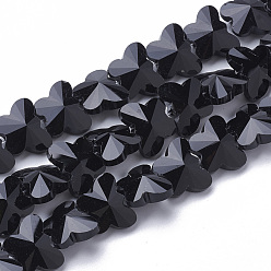 Negro Perlas de vidrio transparentes, facetados, mariposa, negro, 12x14.5x7.5 mm, agujero: 1 mm