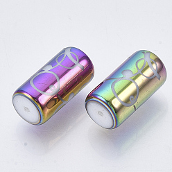 Colorful Electroplate Glass Beads, Column with Circle Dot Pattern, Colorful, 20x10mm, Hole: 1.2mm, about 50pcs/bag