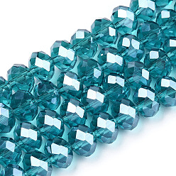 AceroAzul Abalorios de vidrio electrochapa, lustre de la perla chapado, facetados, Rondana plana, acero azul, 3x2 mm, agujero: 0.8 mm, sobre 150~155 unidades / cadena, 15~16 pulgada (38~40 cm)