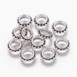 Antique Silver Tibetan Style Alloy Beads, Lead Free & Cadmium Free, Gear, Antique Silver, 13.5x4.5mm, Hole: 7mm