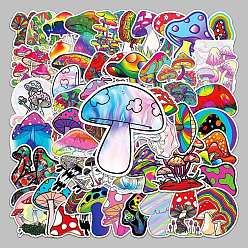 Mushroom 50Pcs Rainbow Color PVC Waterproof Cartoon Stickers, Self-adhesive Plant Decals, for Suitcase, Skateboard, Refrigerator, Helmet, Mobile Phone Shell, Mushroom Pattern, 55~85mm