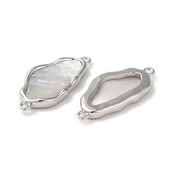 Platinum Brass Irregular Egg Connector Charms, with Natural White Shell, Platinum, 24x11x2.5mm, Hole: 1mm