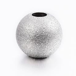 Stainless Steel Color 202 Stainless Steel Textured Beads, Round, Stainless Steel Color, 10x9mm, Hole: 3mm