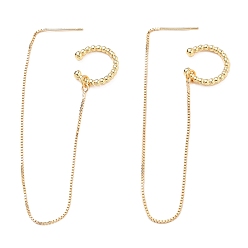 Golden Brass Ear Threads, Cuff Earrings, with Box Chains, Golden, 150mm, Pin: 1mm