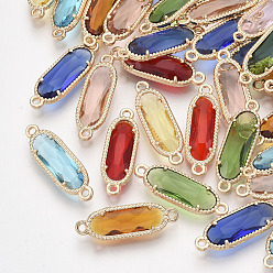 Mixed Color Glass Links, with Light Gold Plated Eco-Friendly Alloy Findings, Faceted, Oval, Mixed Color, 21x7x3mm, Hole: 1.2mm