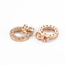 Light Gold Rack Plating Brass Micro Pave Clear Cubic Zirconia Charms, Long-Lasting Plated, Cadmium Free & Lead Free, Bowknot, Light Gold, 12x9x2.5mm, Hole: 1.2mm