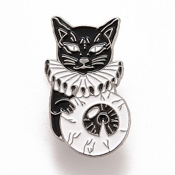 Black Cat Enamel Pin, Animal Alloy Badge for Backpack Clothes, Platinum, Black, 29x18x1.5mm, Pin: 1.1mm