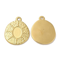 Real 18K Gold Plated Ion Plating(IP) 304 Stainless Steel Pendant Cabochon Settings, Oval Charms, Real 18K Gold Plated, Tray: 8x6mm, 21x17.5x1.5mm, Hole: 1.5mm