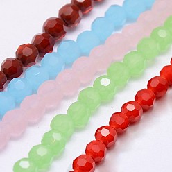Couleur Mélangete Brins de perles rondes en verre écologique, à facettes (32 facettes), couleur mixte, 4mm, Trou: 1mm, Environ 88~90 pcs/chapelet, 28~30 cm