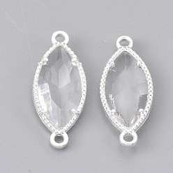 Clear Glass Links, with Silver Color Plated Eco-Friendly Alloy Findings, Faceted, Horse Eye, Clear, 21x9x4mm, Hole: 1.2mm