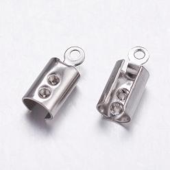 Stainless Steel Color 304 Stainless Steel Folding Crimp Ends, Fold Over Crimp Cord Ends, Stainless Steel Color, 9.5x4.5x4mm, Hole: 1mm