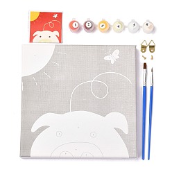 Pig Pig Pattern DIY Digital Painting Kit Sets, Including Wooden Board, Wood Handle Paint Brushes, Mixed Pigment, Alloy Clasps & Screws, 8~197x4.5~199x2~16mm, hole: 2.7~9.5mm, 13pcs/set