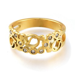 Золотой 304 палец кольца из нержавеющей стали, с четким кубического циркония, широкая полоса кольца, полый, золотые, размер США 6~9, внутренний диаметр: 16~19 мм