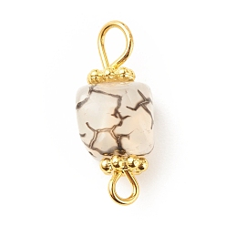 Bisque Natural Agate Connector Charms, with Golden Plated Iron Findings, Cube, Bisque, 17~18x7~7.5x6.5~7mm, Hole: 2~3.5mm