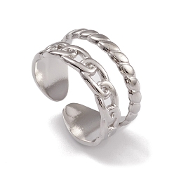 Stainless Steel Color 304 Stainless Steel Cuff Rings, Hollow Out Chain Element Wide Band Ring for Women, Stainless Steel Color, 10mm, Inner Diameter: 17.6mm