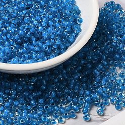Dodger Blue 8/0 Transparent Glass Seed Beads, Inside Colours, Round Hole, Round, Dodger Blue, 3~3.5x2mm, Hole: 1~1.2mm, about 450g/bag
