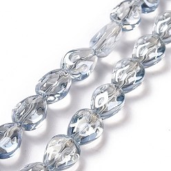 Bleu Acier Clair Transparentes perles de verre de galvanoplastie brins, arc-en-ciel plaqué, larme, bleu acier clair, 11x9x6.6mm, Trou: 1.1mm, Environ 55 pcs/chapelet, 24.25 pouce (61.6 cm)