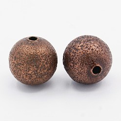 Red Copper Brass Textured Beads, Nickel Free, Round, Red Copper Color, Size: about 12mm in diameter, hole: 1.8mm