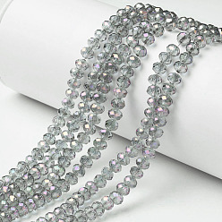 Gris Clair Plaquent verre transparent perles brins, plein arc-en-plaqué, facette, rondelle, gris clair, 6x5mm, Trou: 1mm, Environ 85~88 pcs/chapelet, 16.1~16.5 pouce (41~42 cm)