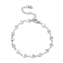 Stainless Steel Color 304 Stainless Steel Link Chain Bracelets, with Lobster Claw Clasps, Flat Round, Stainless Steel Color, 7-3/8 inch(18.8cm)