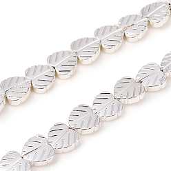 Silver Plated Electroplated Non-magnetic Synthetic Hematite Beads Strands, Heart Leaf, Silver Plated, 8x8x2.5mm, Hole: 0.8mm, about 55pcs/Strand, 16.14 inch(41cm)