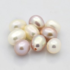 Mixed Color Natural Cultured Freshwater Pearl Beads, Half Drilled, Rice, Grade AAA, Mixed Color, 6~9x5~6mm, Half Hole: 1mm