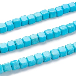 Turquoise Synthétique Perles de turquoise synthétiques, teint, cube, 4.5x4.5x4.5mm, Trou: 1.4mm, Environ 84 pcs/chapelet, 15.24 pouce (38.7 cm)