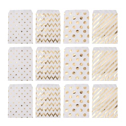 Paper 100Pcs 4 Patterns Eco-Friendly Kraft Paper Bags, No Handles, for Food Storage Bags, Gift Bags, Shopping Bags, with Diagonal Stripe/Star/Polka Dot/Wave Pattern, 18x13x0.01cm, 25pcs/pattern