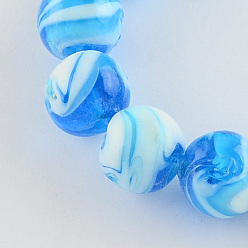 Deep Sky Blue Handmade Lampwork Beads, Round, Deep Sky Blue, 14mm, Hole: 1~2mm