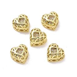 Thistle Eco-friendly Brass Cubic Zirconia Multi-Strand Links, Nickel Free, Cadmium Free & Lead Free, Heart, Golden, Thistle, 8x8x5mm, Hole: 1.2mm