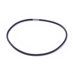 Black Rubber Necklace Making, with Brass Box Clasps, Platinum Color, Black, Size: necklace: about 460mm long, 135mm inner diameter, cord: about 4mm thick