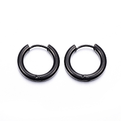 Electrophoresis Black 304 Stainless Steel Huggie Hoop Earrings, Hypoallergenic Earrings, with 316 Surgical Stainless Steel Pin, Electrophoresis Black, 9 Gauge, 17x18x3mm, Pin: 1mm, Inner Diameter: 12mm