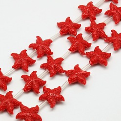 Red Synthetic Coral Beads Strands, Dyed, Starfish/Sea Stars, Red, 14x16x6mm, Hole: 1mm, about 20pcs/strand, 16.14 inch