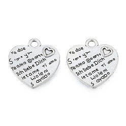 Antique Silver Tibetan Style Alloy Pendants, Cadmium Free & Lead Free, Heart with Word, Antique Silver, 21.5x20x1.5mm, Hole: 2.5mm, about 450pcs/1000g