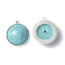 Antique Silver Resin Imitation Turquoise Pendants, with Rack Plating Tibetan Style Alloy Settings, Lead Free & Cadmium Free & Nickel Free, Dome/Semi Sphere Charm, Antique Silver, 28x25x9mm, Hole: 1.8mm