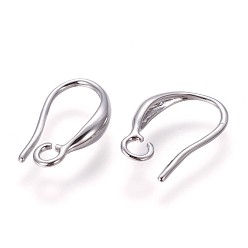 Platinum Brass Earring Hooks, with Horizontal Loop, Platinum, 15x8.5x2.5mm, Hole: 1.8mm, 20 Gauge, Pin: 0.8mm