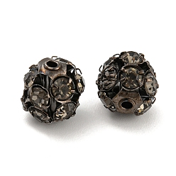 Diamant Noir Perles de strass en laiton gunmetal, ronde, diamant noir, 10x10x9.5mm, Trou: 1.2mm
