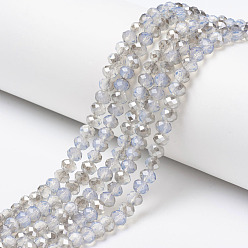 Azure Electroplate Glass Beads Strands, Imitation Jade, Half Gray Plated, Faceted, Rondelle, Azure, 3x2mm, Hole: 0.8mm, about 165~169pcs/strand, 15~16 inch(38~40cm)