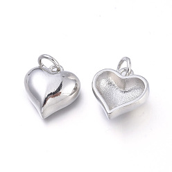 Platinum Brass Charms, with Jump Rings, Cadmium Free & Lead Free & Nickel Free, Long-Lasting Plated, Heart, Platinum, 12x11x4.5mm, Hole: 3.4mm