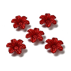 Brique Rouge Capuchons de perles acryliques opaques de style caoutchouté, givré, Flower 6 pétales, firebrick, 32x29x9mm, Trou: 1.8mm