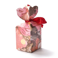 Flower Paper Candy Boxes, with Polyester Ribbon, for Bakery Box, Baby Shower Gift Box, Floral Pattern, 5x5x12.8cm