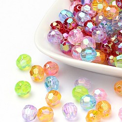 Couleur Mélangete Perles acryliques transparentes écologiques, facette, ronde, couleur ab , couleur mixte, 8mm, trou: 1.5 mm, environ 2000 pcs / 500 g