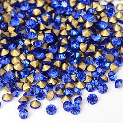Sapphire Back Plated Grade A Diamond Glass Pointed Rhinestone, Sapphire, 3.4~3.5mm, about 1440pcs/bag