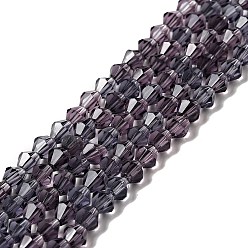 Púrpura Imitación de cristal austriaco 5301 cuentas bicono, Abalorios de vidrio facetados, púrpura, 2x3 mm, agujero: 0.5 mm, sobre 160~180 unidades / cadena, 16.54 pulgada ~ 17.32 pulgada (42~44 cm)