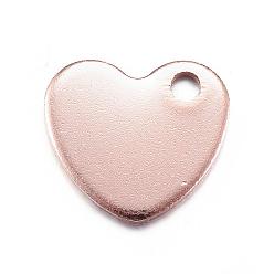Oro Rosa Revestimiento de iones (ip) 304 encantos de etiquetas en blanco para estampado de acero inoxidable, corazón, oro rosa, 10x9x1 mm, agujero: 1 mm